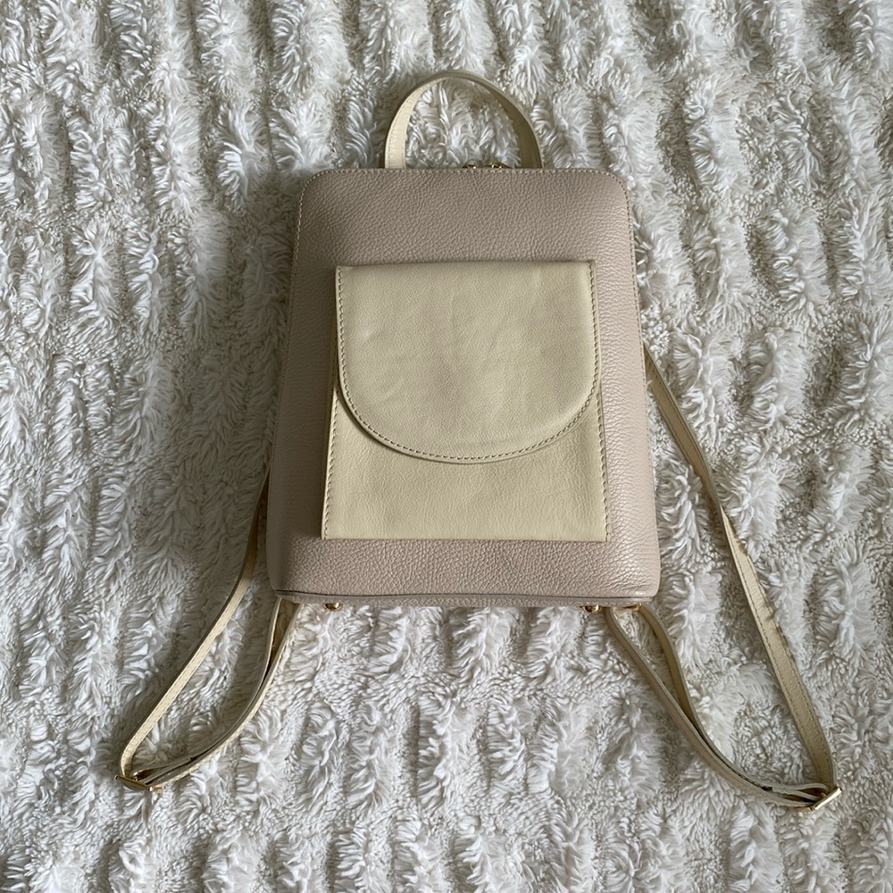 Leather Backpack with Gold Hardware. Made in Italy. Butter Yellow and Cream.